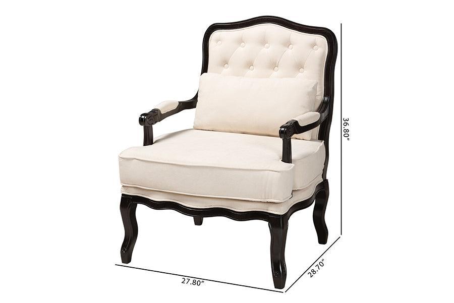 Dion Traditional French Cream Fabric and Wenge Brown Finished Wood Accent Chair FredCo