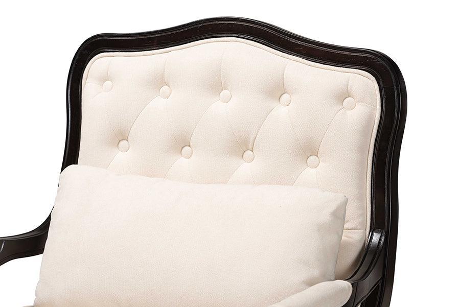 Dion Traditional French Cream Fabric and Wenge Brown Finished Wood Accent Chair FredCo
