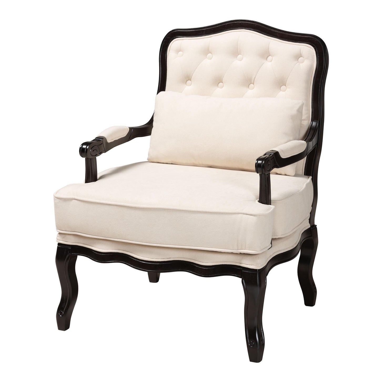 Dion Traditional French Cream Fabric and Wenge Brown Finished Wood Accent Chair FredCo