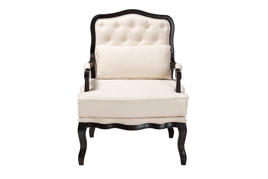 Dion Traditional French Cream Fabric and Wenge Brown Finished Wood Accent Chair FredCo