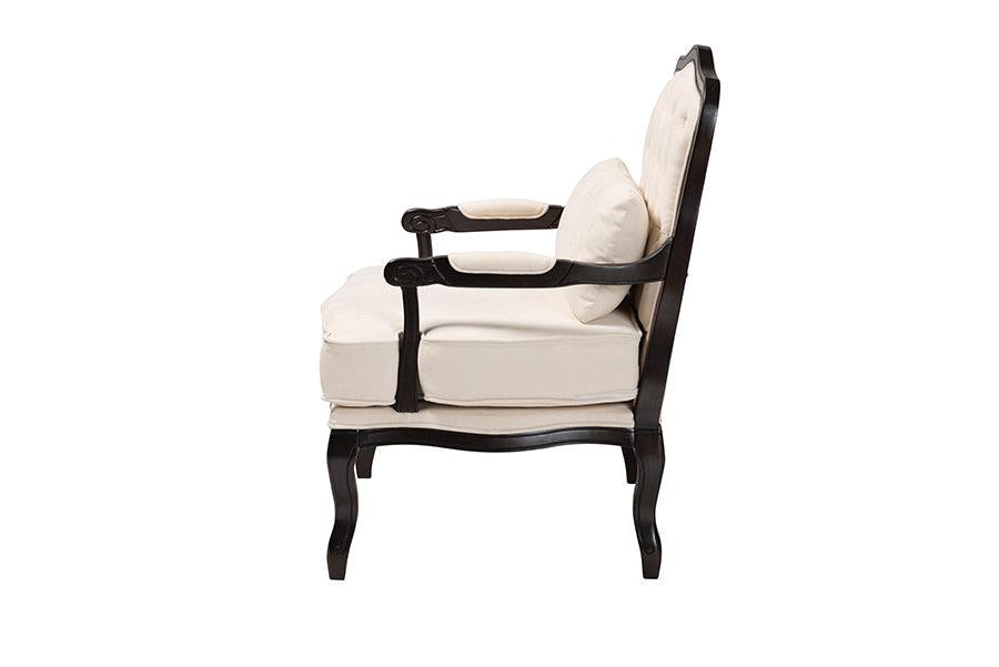 Dion Traditional French Cream Fabric and Wenge Brown Finished Wood Accent Chair FredCo