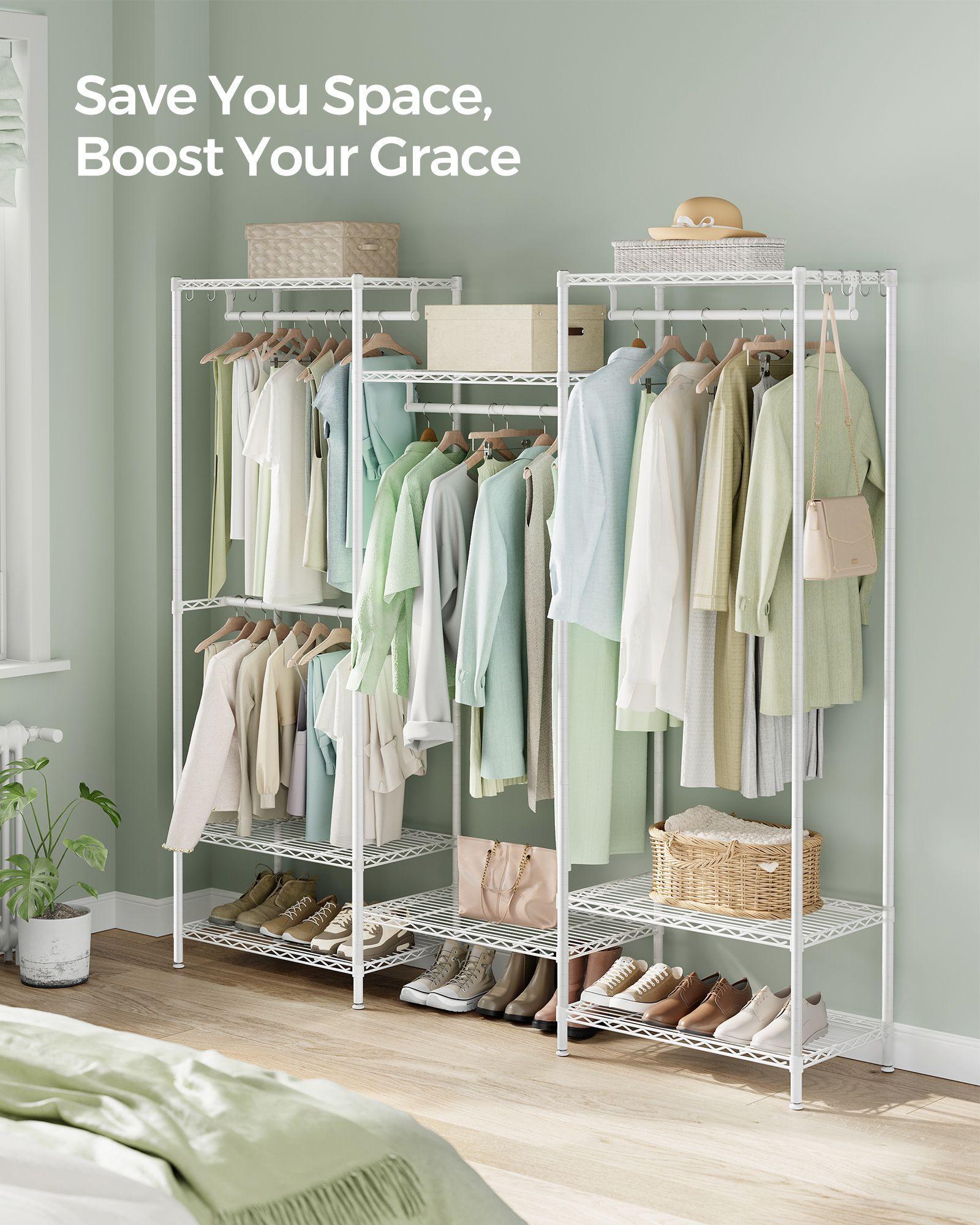 Dividable Clothing Rack with Adjustable Shelves and Hanging Rails Cloud White FredCo