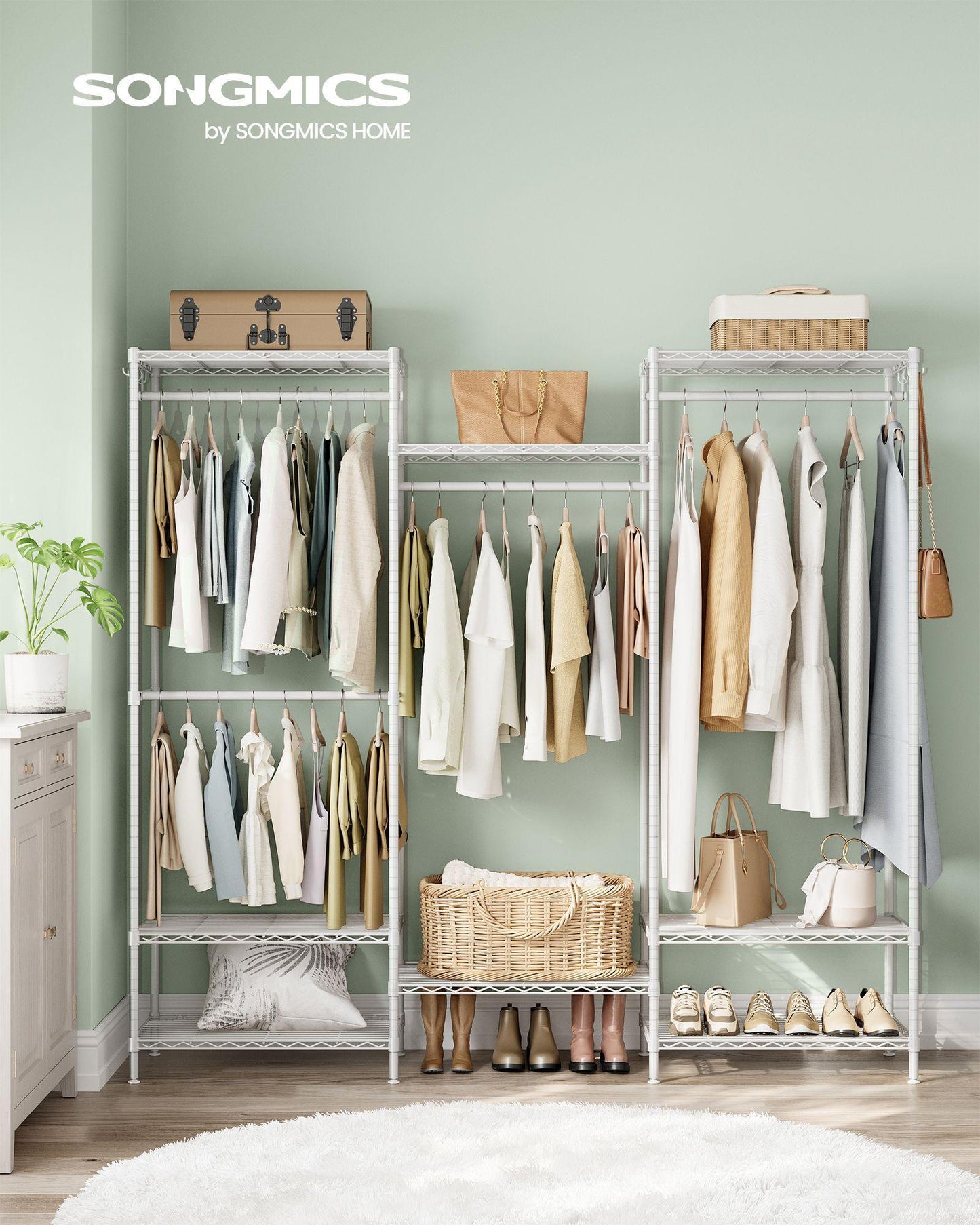Dividable Clothing Rack with Adjustable Shelves and Hanging Rails Cloud White FredCo