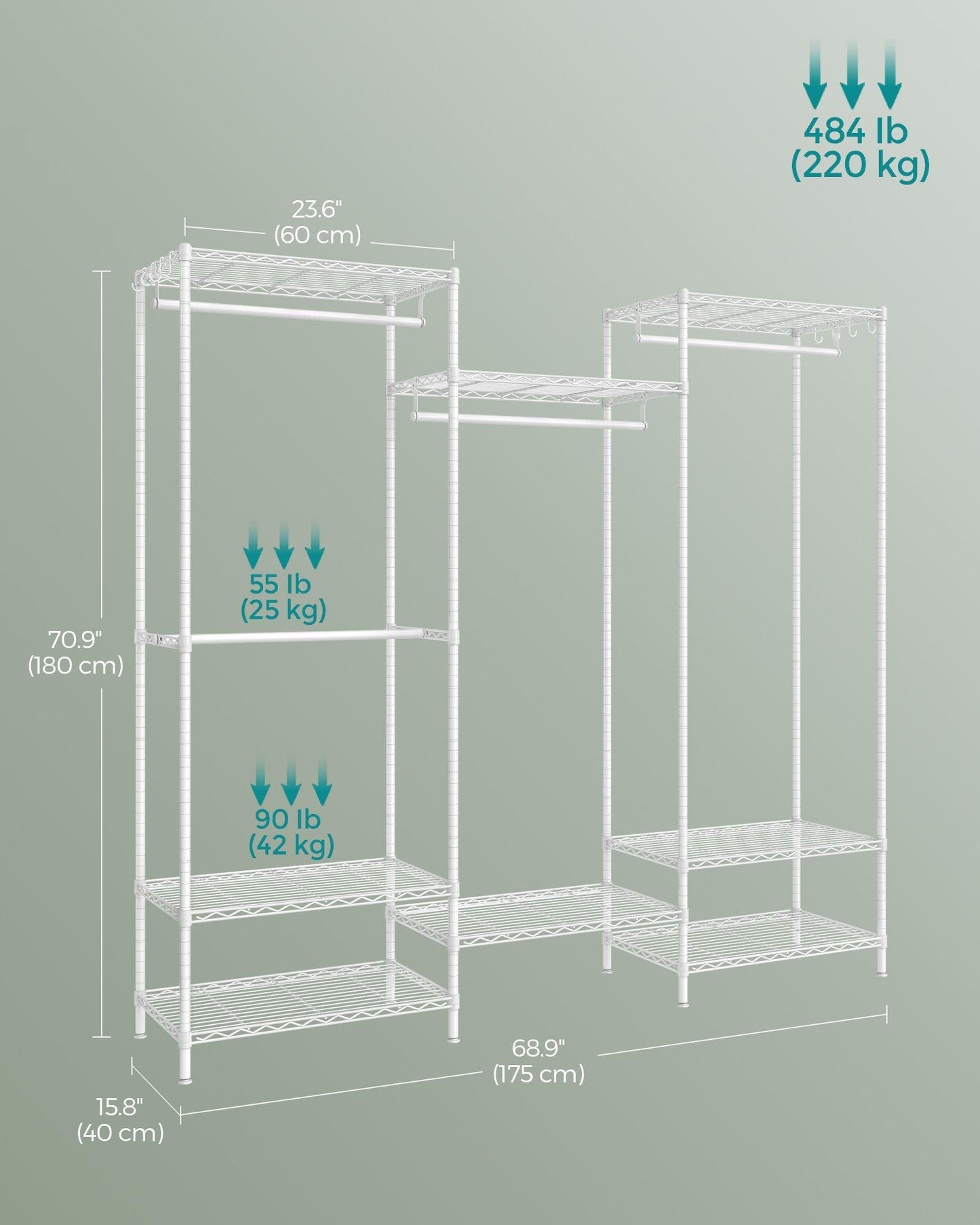 Dividable Clothing Rack with Adjustable Shelves and Hanging Rails Cloud White FredCo