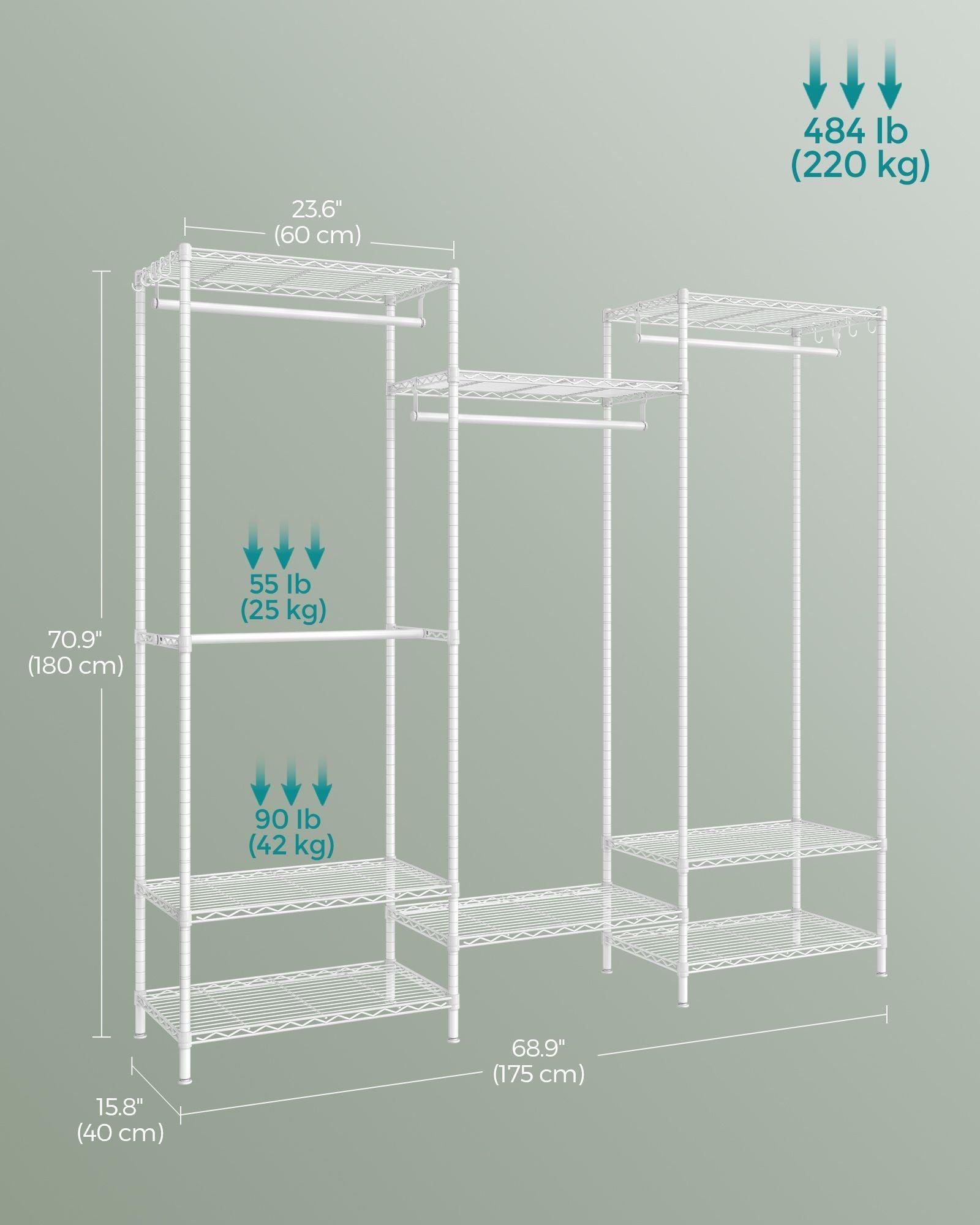 Dividable Clothing Rack with Adjustable Shelves and Hanging Rails Cloud White FredCo