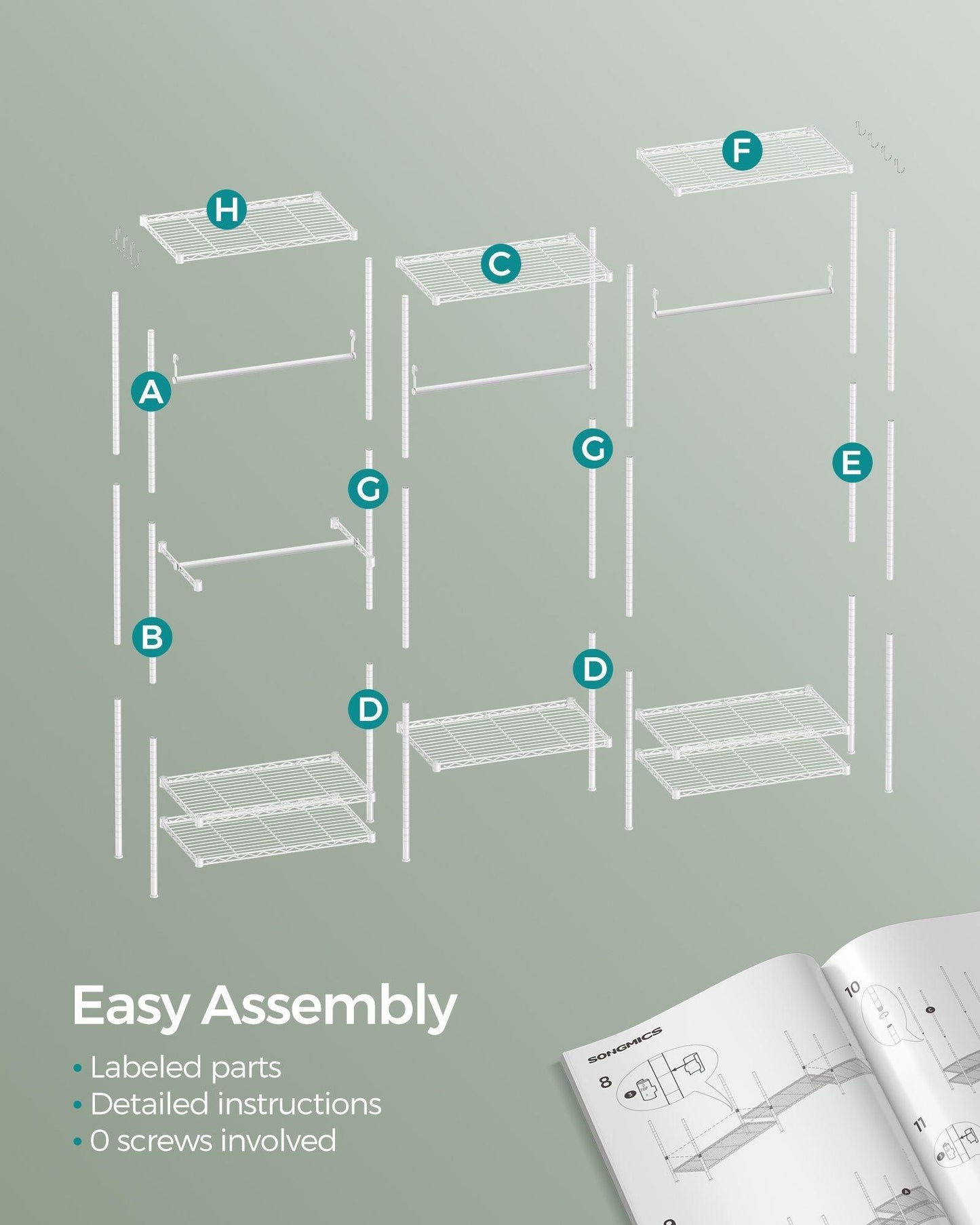 Dividable Clothing Rack with Adjustable Shelves and Hanging Rails Cloud White FredCo