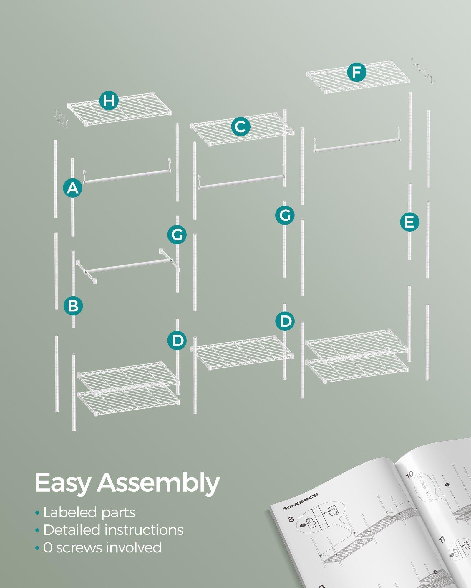Dividable Clothing Rack with Adjustable Shelves and Hanging Rails Cloud White FredCo
