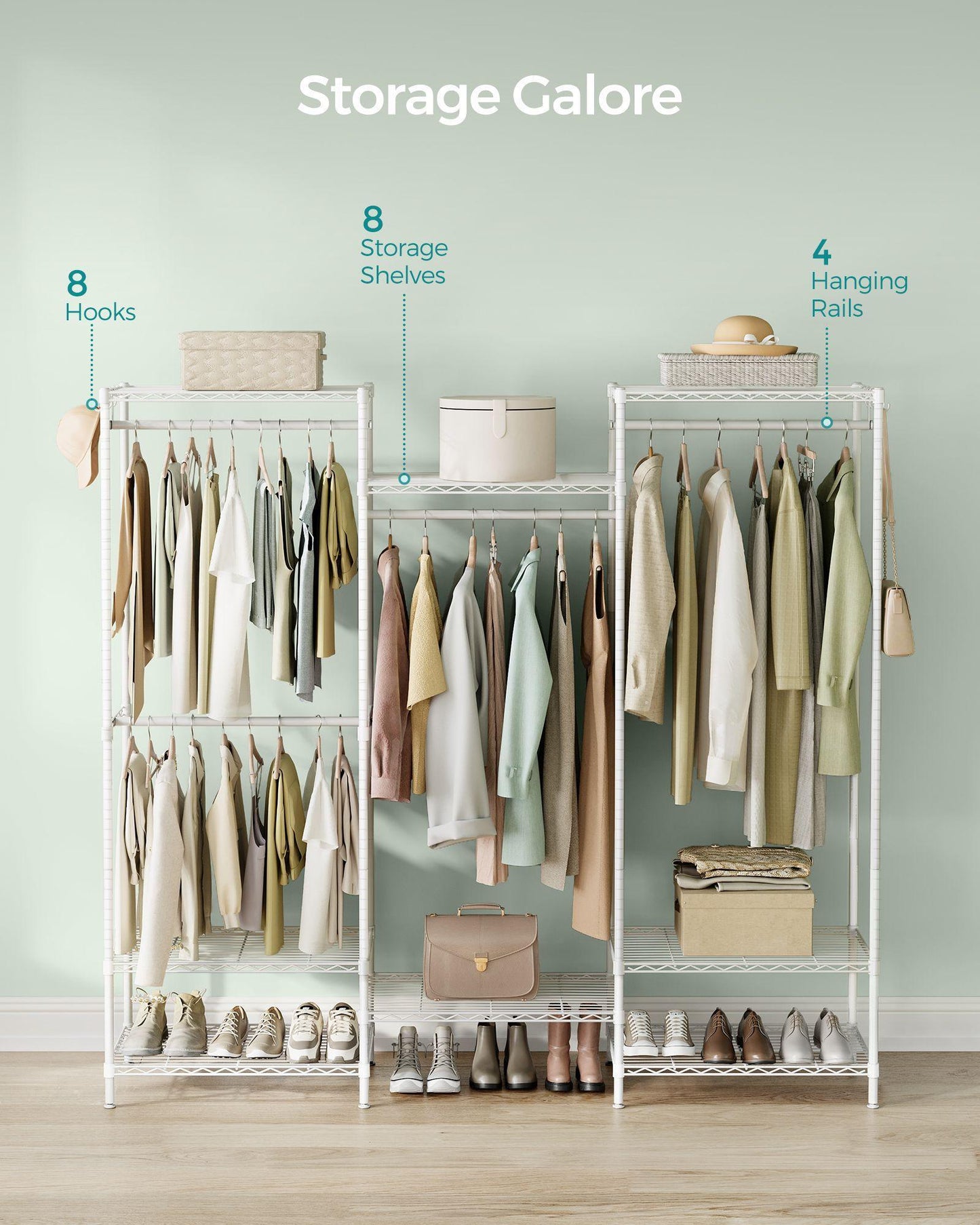 Dividable Clothing Rack with Adjustable Shelves and Hanging Rails Cloud White FredCo
