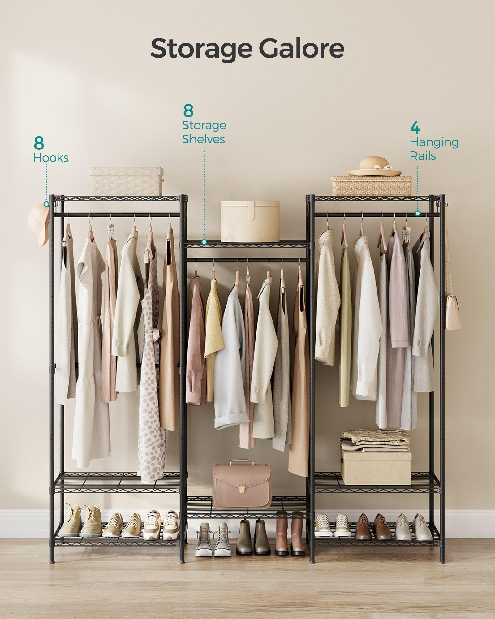 Dividable Clothing Rack with Adjustable Shelves and Hanging Rails Ink Black FredCo