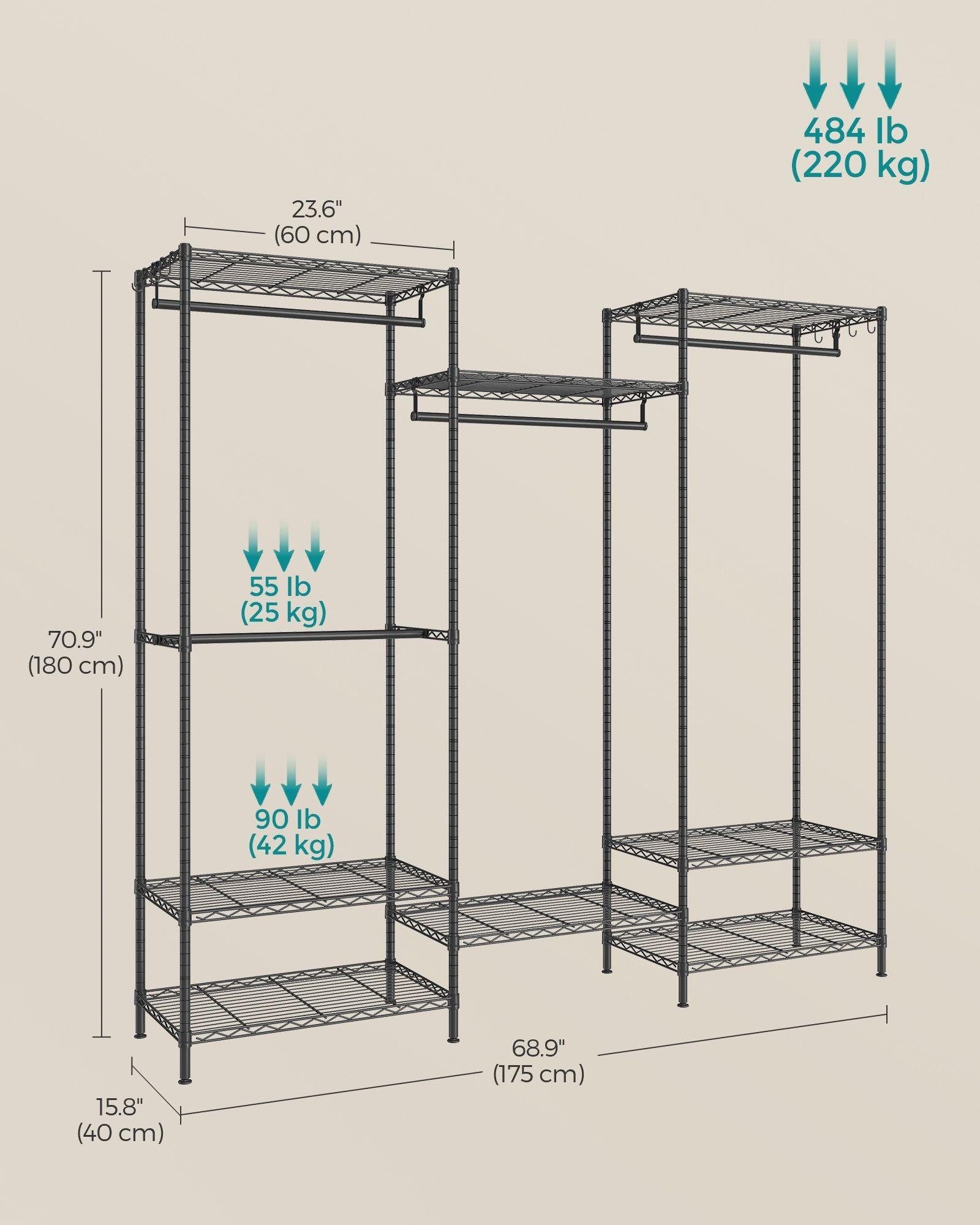 Dividable Clothing Rack with Adjustable Shelves and Hanging Rails Ink Black FredCo