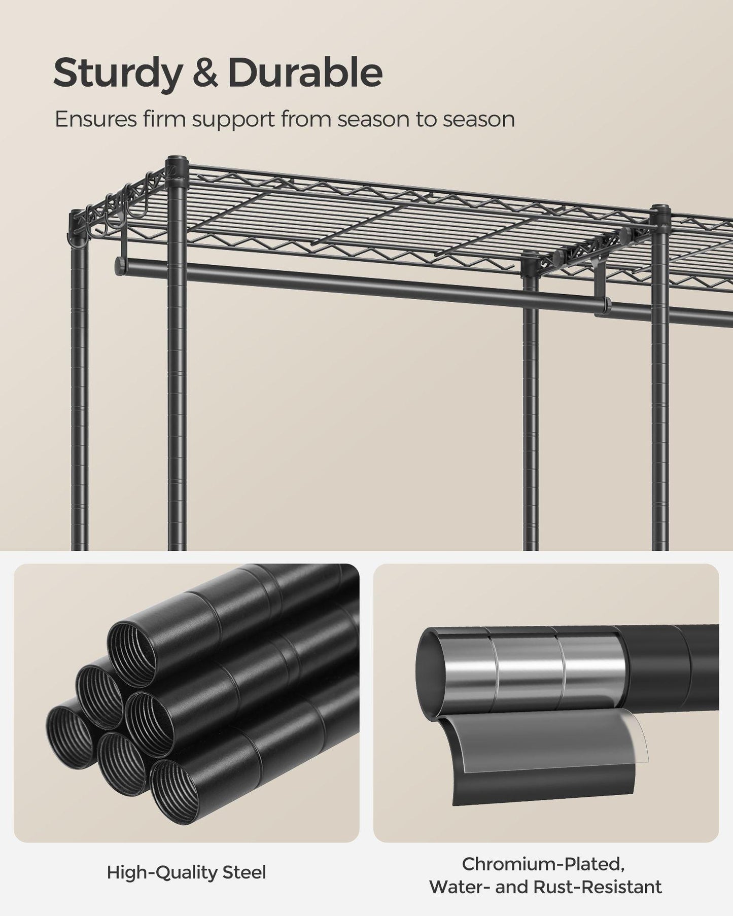 Dividable Clothing Rack with Adjustable Shelves and Hanging Rails Ink Black FredCo
