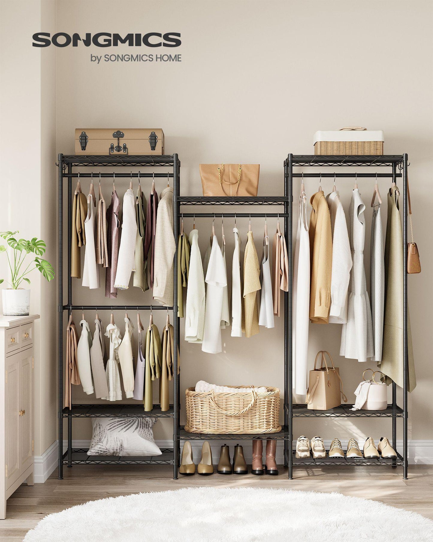 Dividable Clothing Rack with Adjustable Shelves and Hanging Rails Ink Black FredCo