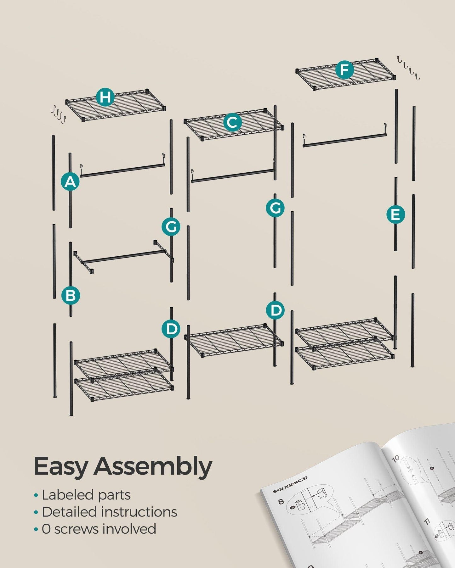 Dividable Clothing Rack with Adjustable Shelves and Hanging Rails Ink Black FredCo
