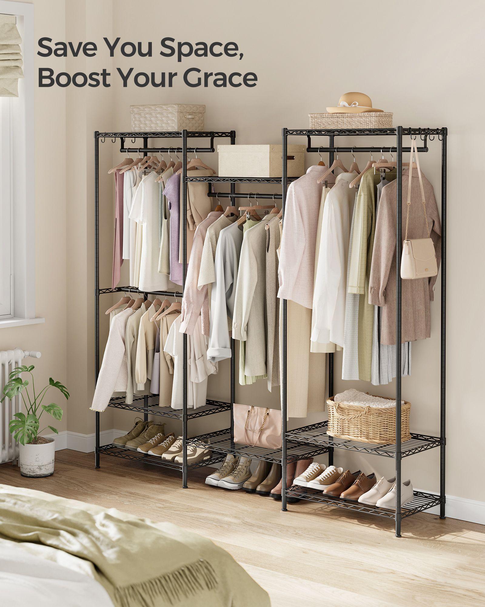 Dividable Clothing Rack with Adjustable Shelves and Hanging Rails Ink Black FredCo