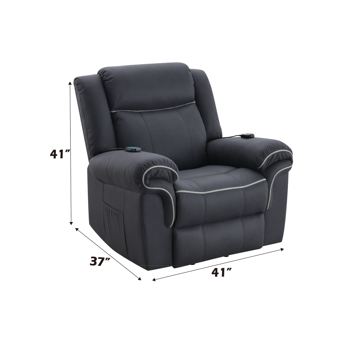 Domana Dark Blue Polished Microfiber Power Nirion Recliner with Lift, Heating& Massage Chair FredCo