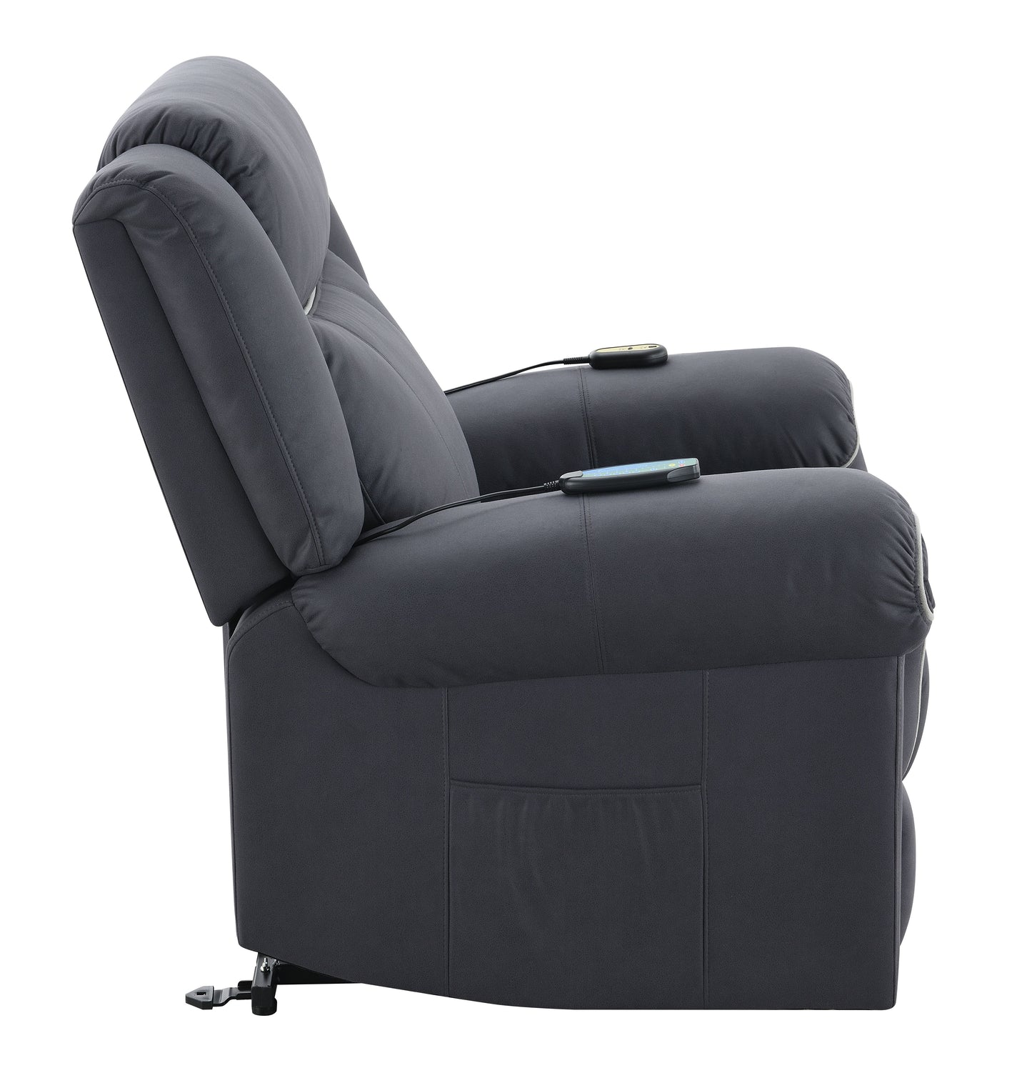 Domana Dark Blue Polished Microfiber Power Nirion Recliner with Lift, Heating& Massage Chair FredCo