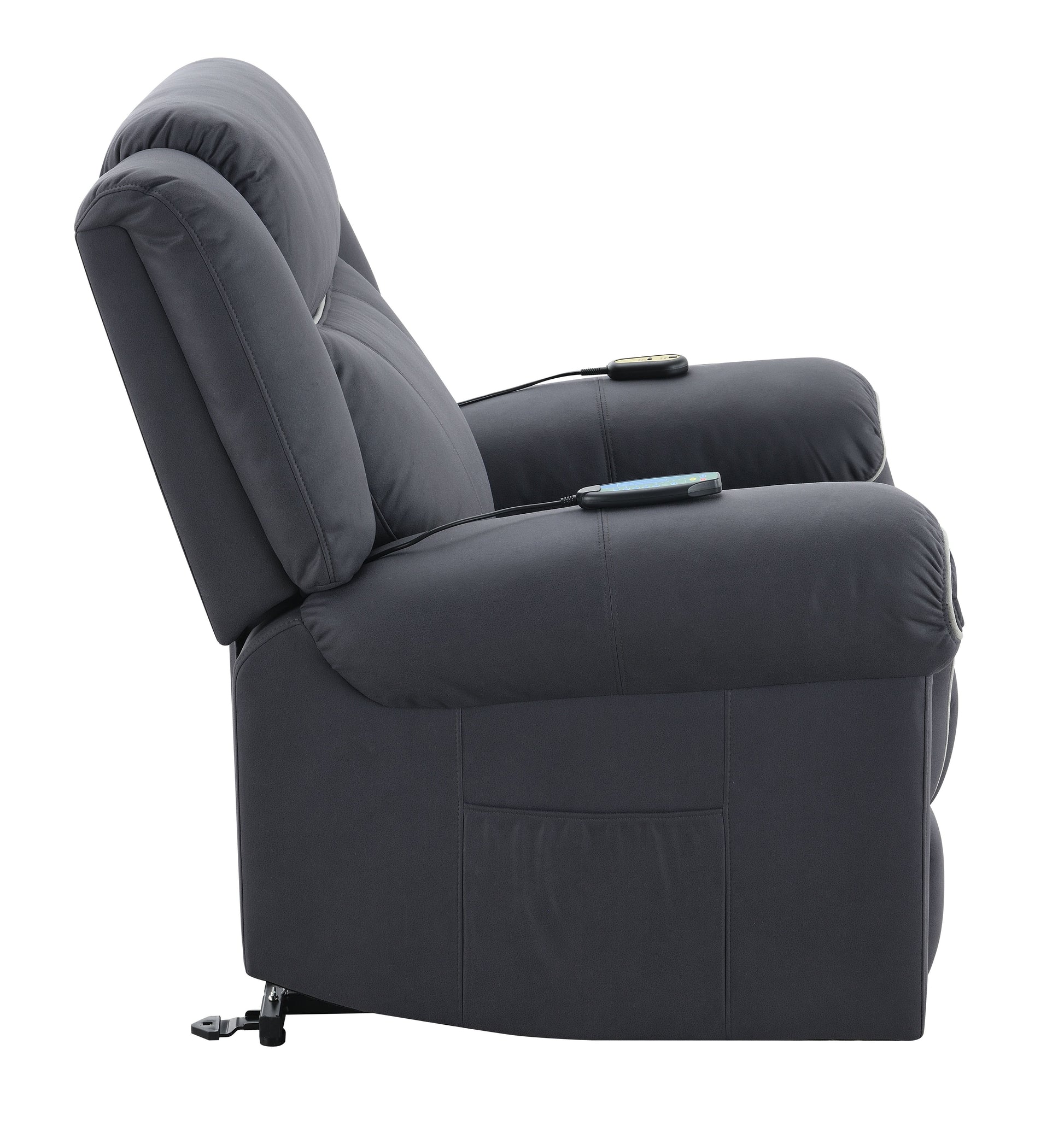 Domana Dark Blue Polished Microfiber Power Nirion Recliner with Lift, Heating& Massage Chair FredCo