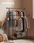 Double-Rod Clothes Rack with Wheels Rustic Brown and Ink Black FredCo