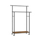 Double-Rod Clothes Rack with Wheels Rustic Brown and Ink Black FredCo