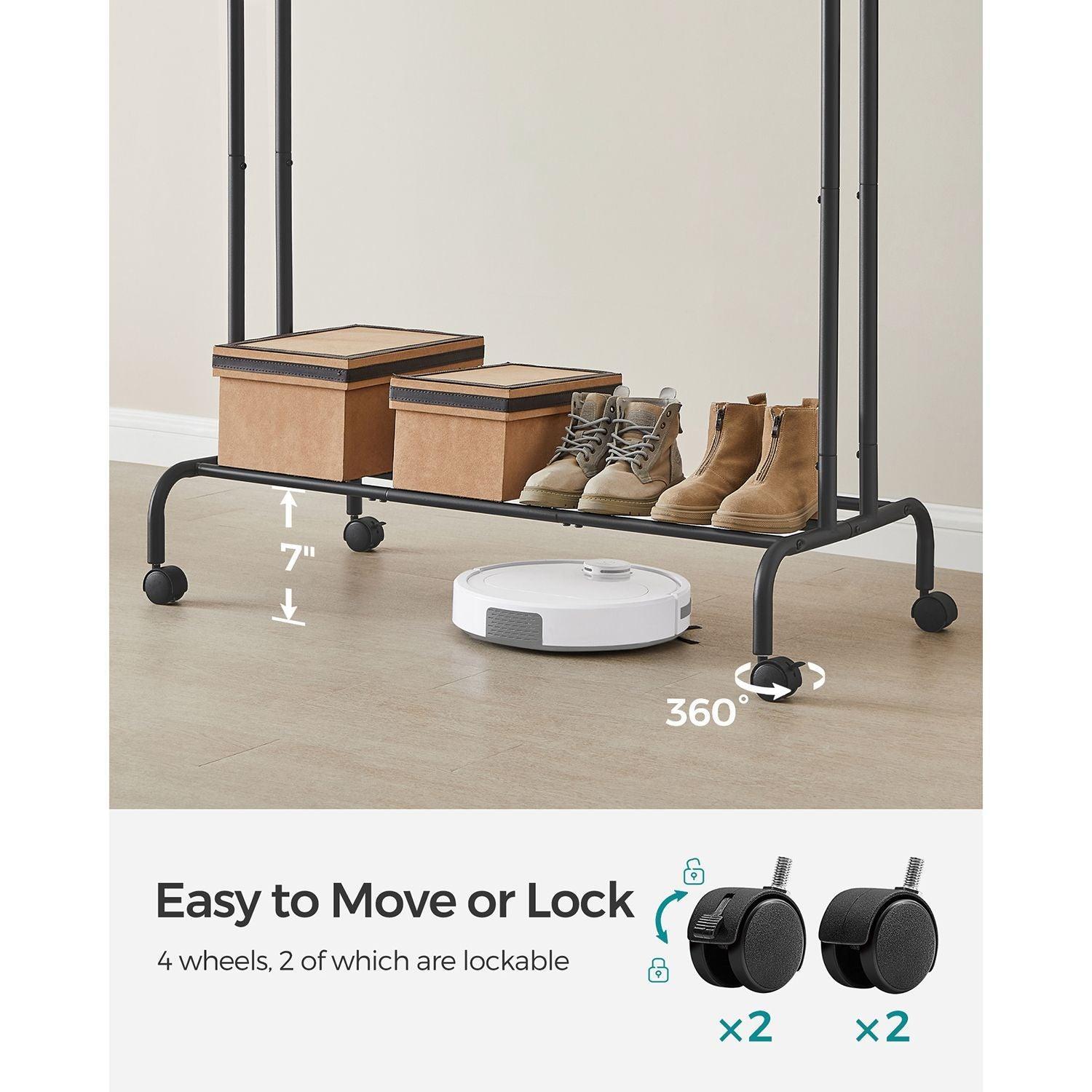 Double-Rod Clothing Rack with Wheels FredCo