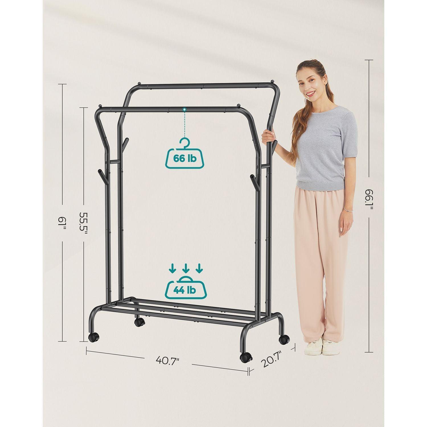 Double-Rod Clothing Rack with Wheels FredCo