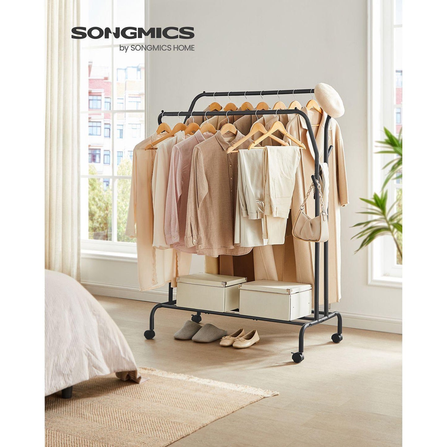 Double-Rod Clothing Rack with Wheels FredCo