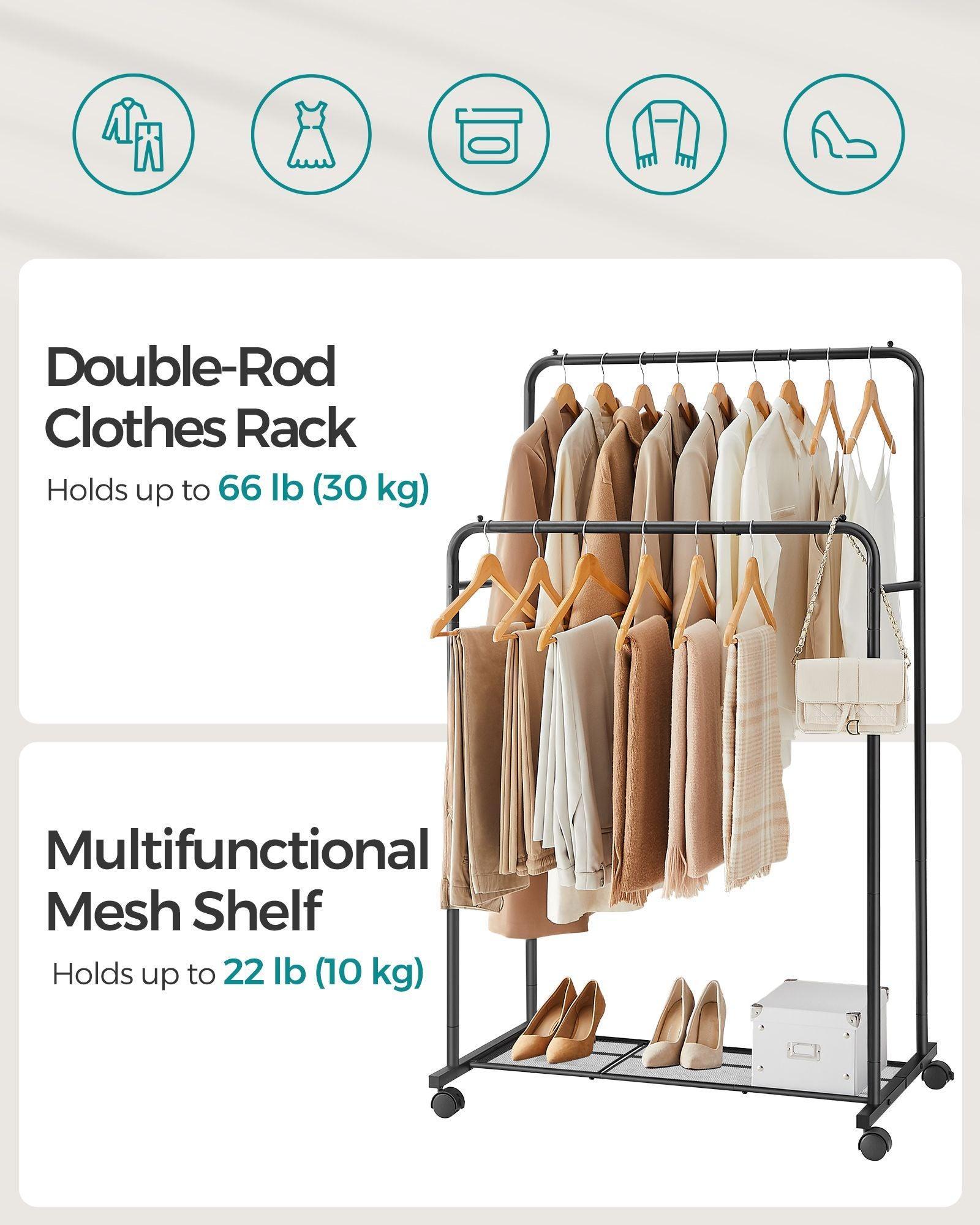 Double-Rod Garment Rack Black FredCo