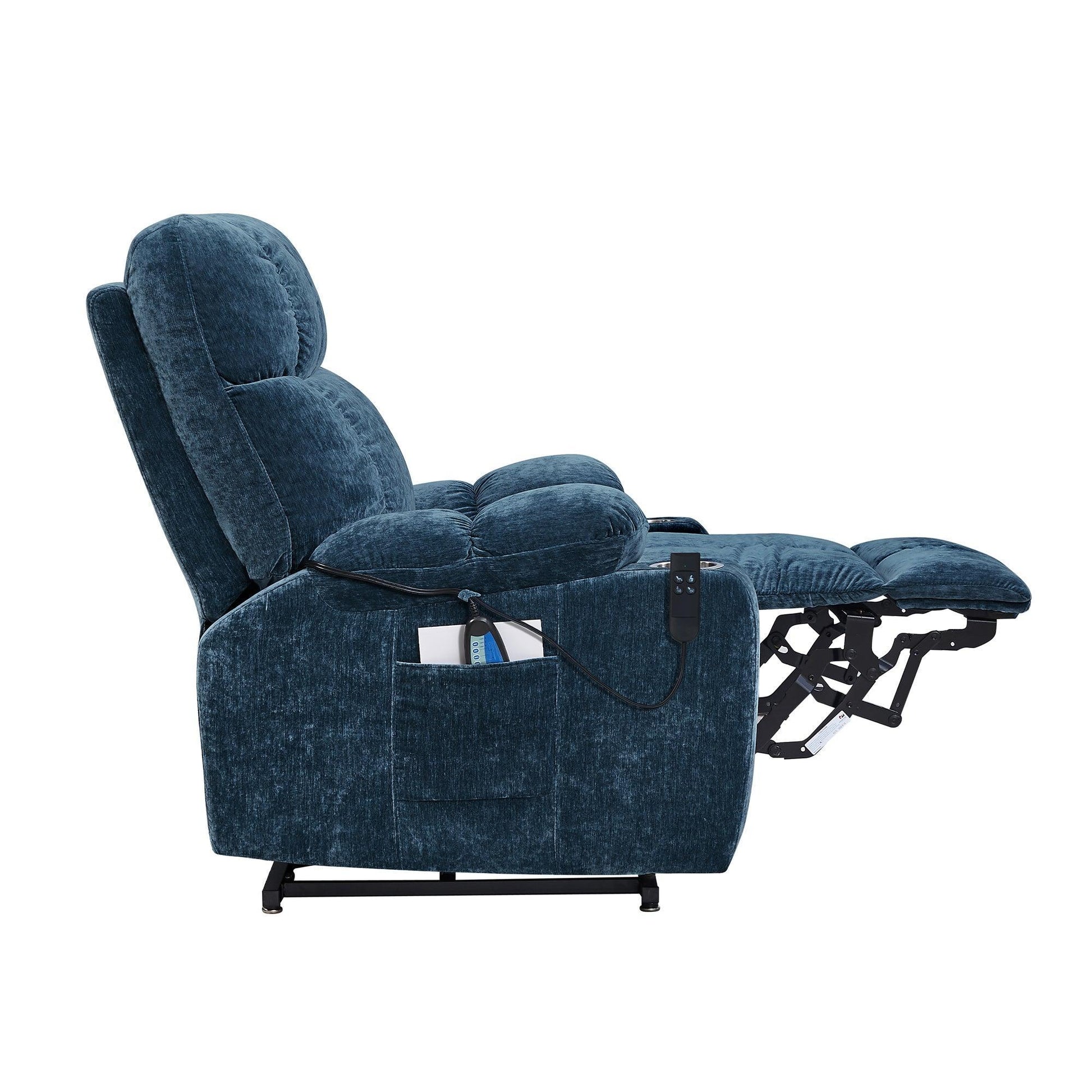 Dual OKIN Motor Power Lift Recliner Chair with Full-Body Vibration, Lumbar Heating Blue FredCo