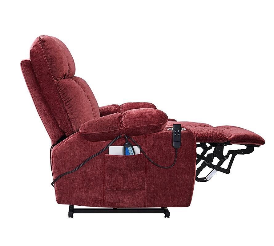 Dual OKIN Motor Power Lift Recliner Chair with Infinite Positioning, Full-Body Vibration, and Cup Holders Red FredCo