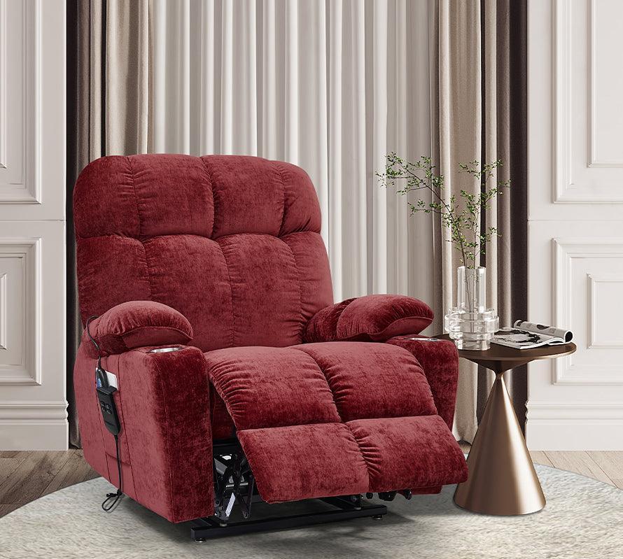 Dual OKIN Motor Power Lift Recliner Chair with Infinite Positioning, Full-Body Vibration, and Cup Holders Red FredCo