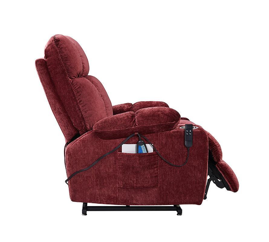 Dual OKIN Motor Power Lift Recliner Chair with Infinite Positioning, Full-Body Vibration, and Cup Holders Red FredCo