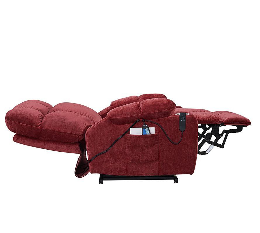 Dual OKIN Motor Power Lift Recliner Chair with Infinite Positioning, Full-Body Vibration, and Cup Holders Red FredCo