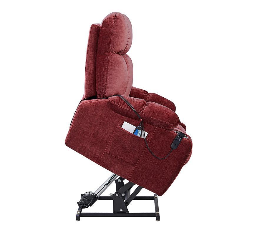 Dual OKIN Motor Power Lift Recliner Chair with Infinite Positioning, Full-Body Vibration, and Cup Holders Red FredCo