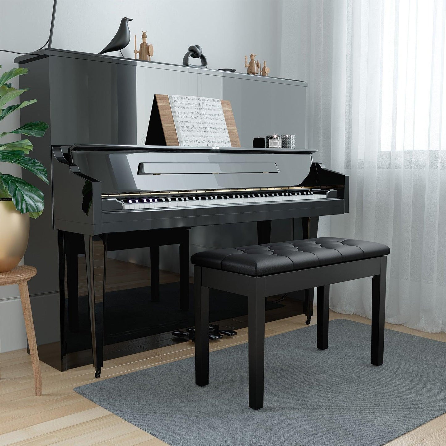 Duet Piano Bench with Padded Cushion and Storage Compartment FredCo