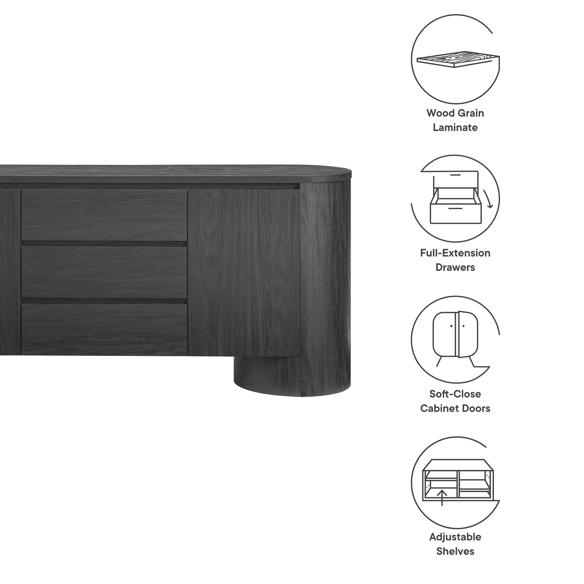 Duval 71" Rounded Sideboard Storage Cabinet by Modway FredCo