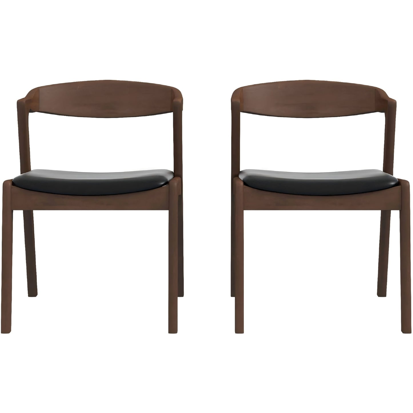 Dakota Mid-Century Solid Wood Dining Chair Set with Black Leather Upholstery Set Of 2 FredCo