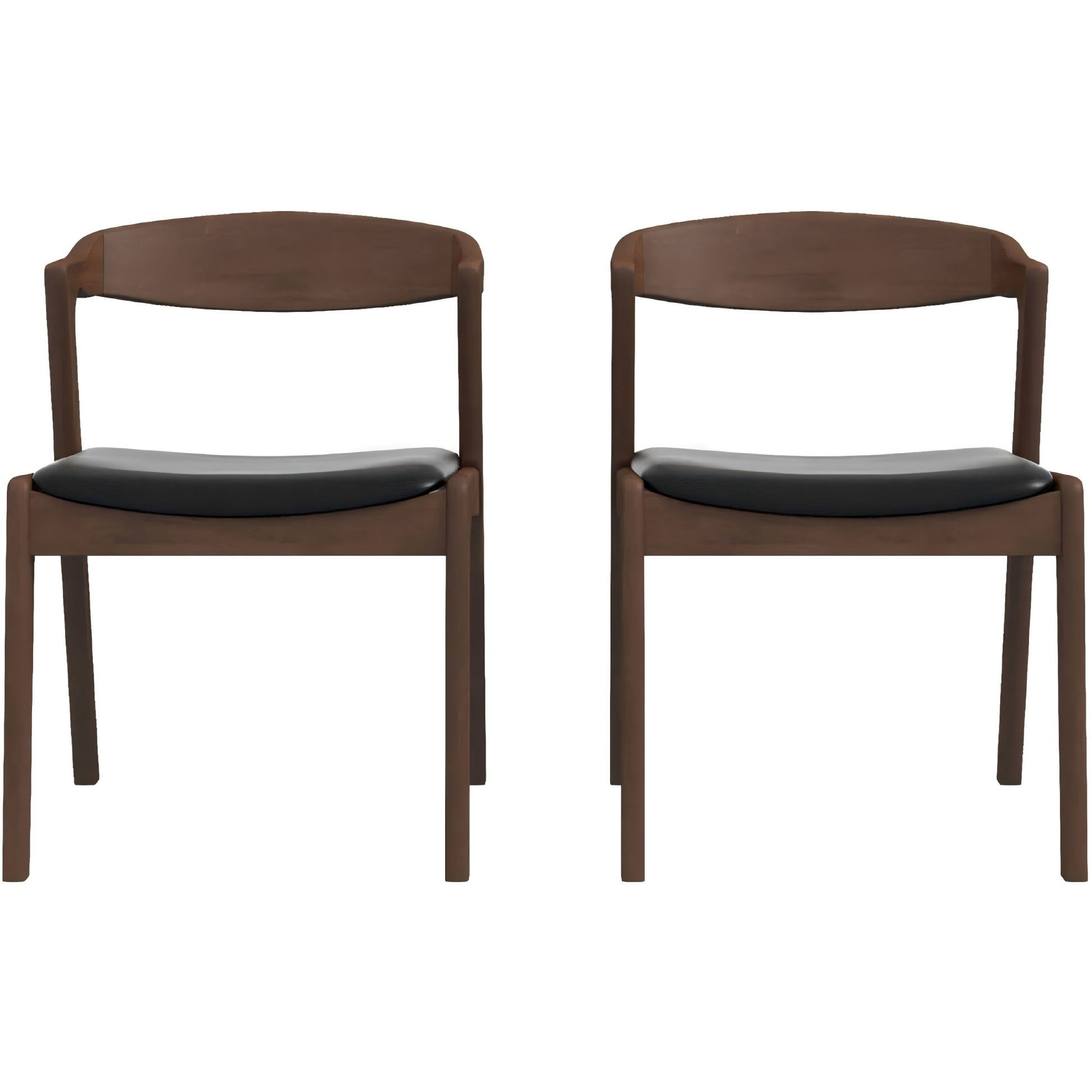 Dakota Mid-Century Solid Wood Dining Chair Set with Black Leather Upholstery Set Of 2 FredCo