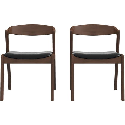 Dakota Mid-Century Solid Wood Dining Chair Set with Black Leather Upholstery Set Of 2 FredCo
