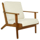 Mid-century modern wood armchair with beige cushions, FredCo International furniture