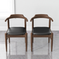 Leon Mid-Century Modern Leather Dining Chair Set of 2 with Solid Wood Frame in Black FredCo