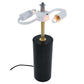 Modern table lamp with black cylindrical base, gold stem, and exposed light bulbs