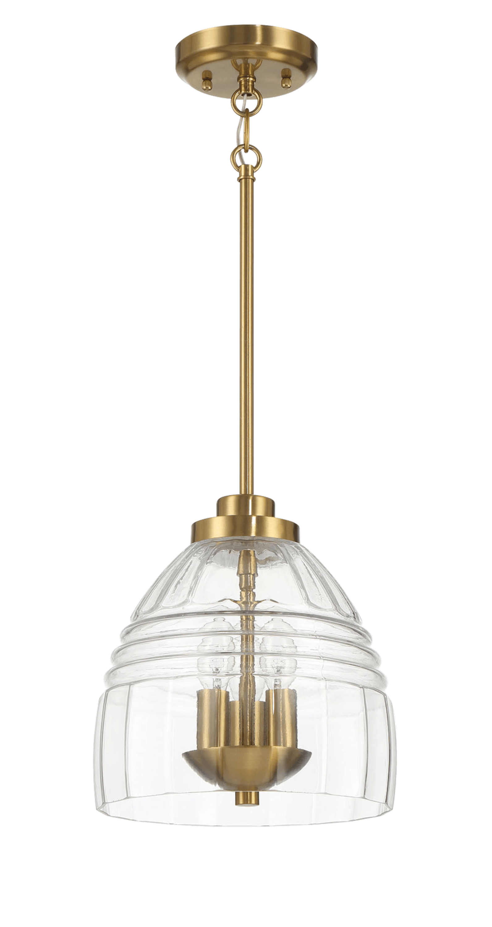 Modern gold and glass pendant light fixture for home interiors at FredCo International