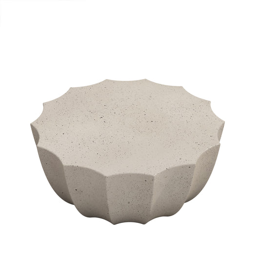 Modern Round Coffee Table in White with Durable MgO Cement Design, 35.43' Diameter, Ideal for Indoor and Outdoor Use
