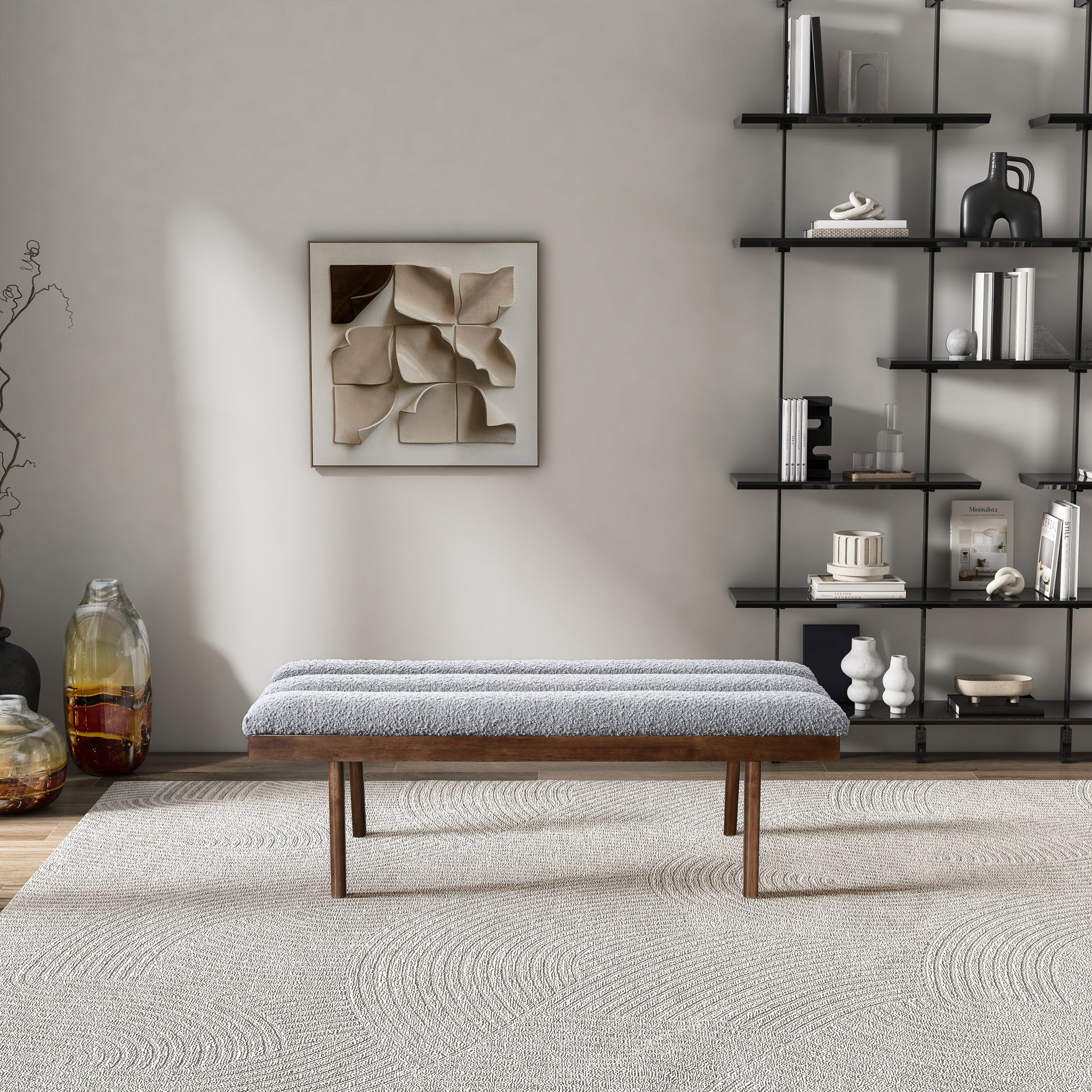 Troni Light Grey Boucle Bench FredCo