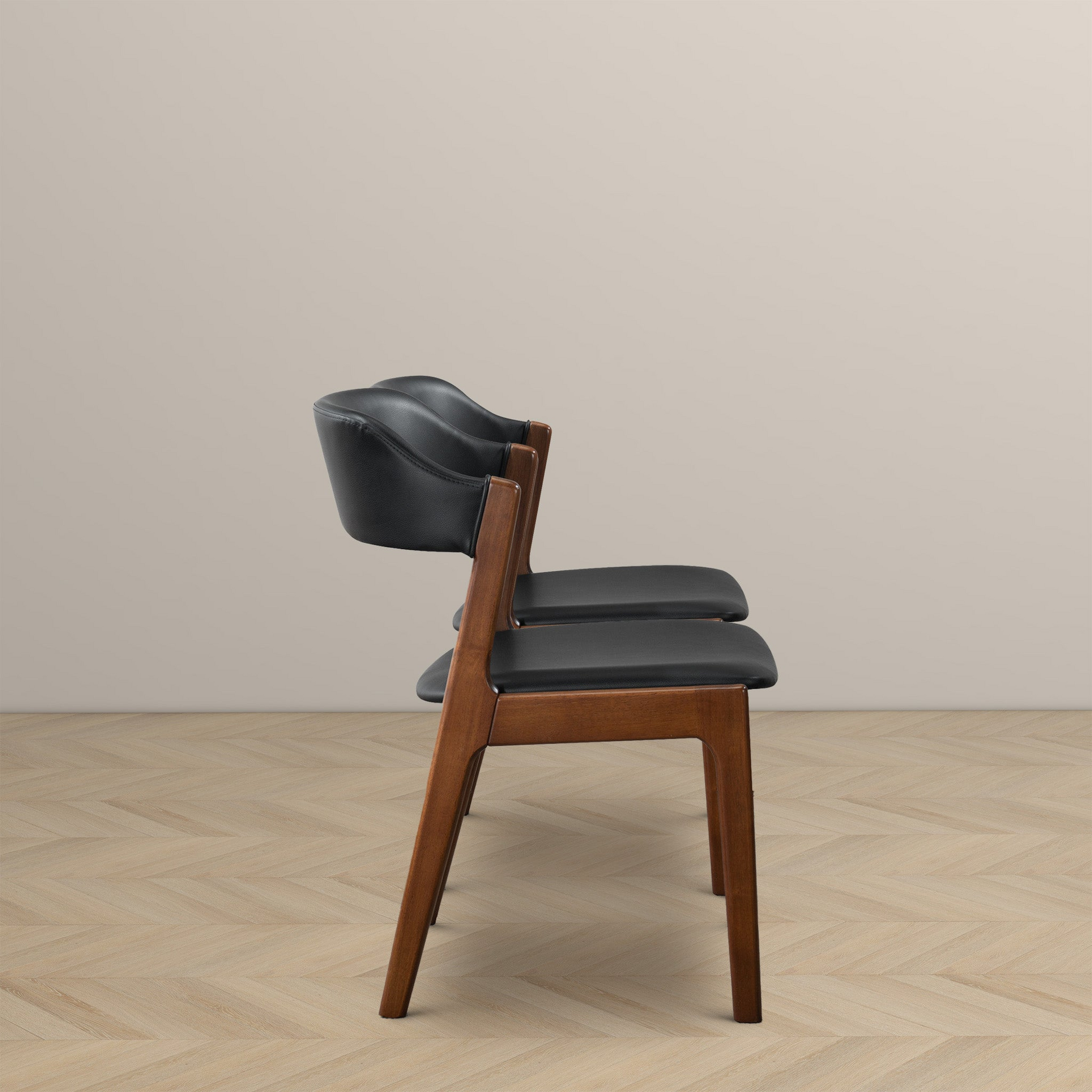High Quality Enzo Mid-Century Modern Black Leather Dining Chair (Set of 2) with Solid Wood Base 21.1'W x 24.5'D x 30.1'H for Living Room Bedroom Outdoor FredCo