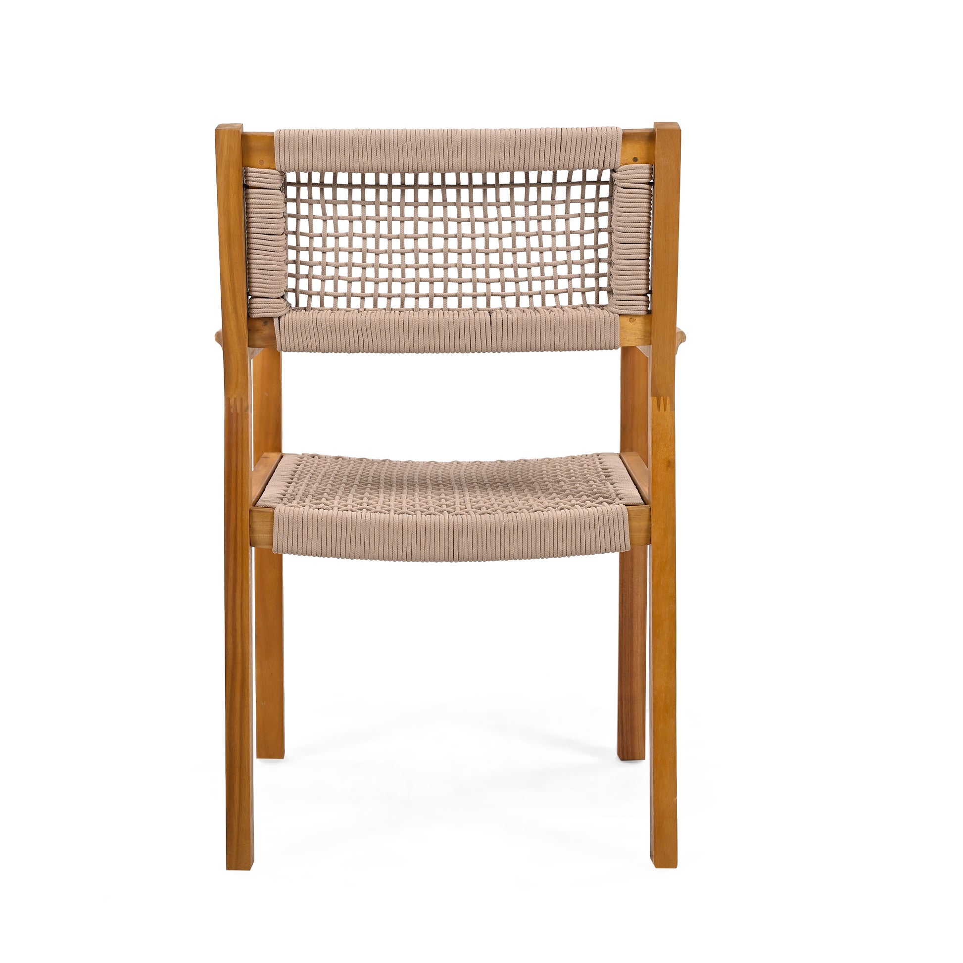Outdoor Dining Chair Set of 2, Patio Chairs, Teak Acacia Wood, Light Brown Rope FredCo