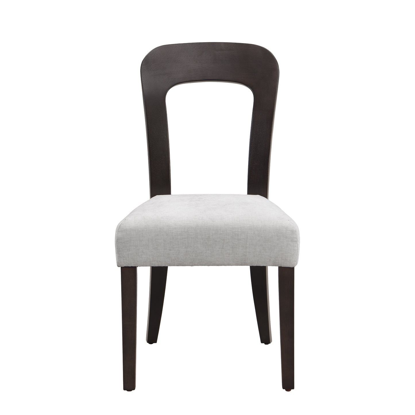 Modern dining chair with dark wooden frame and light upholstered seat from FredCo International