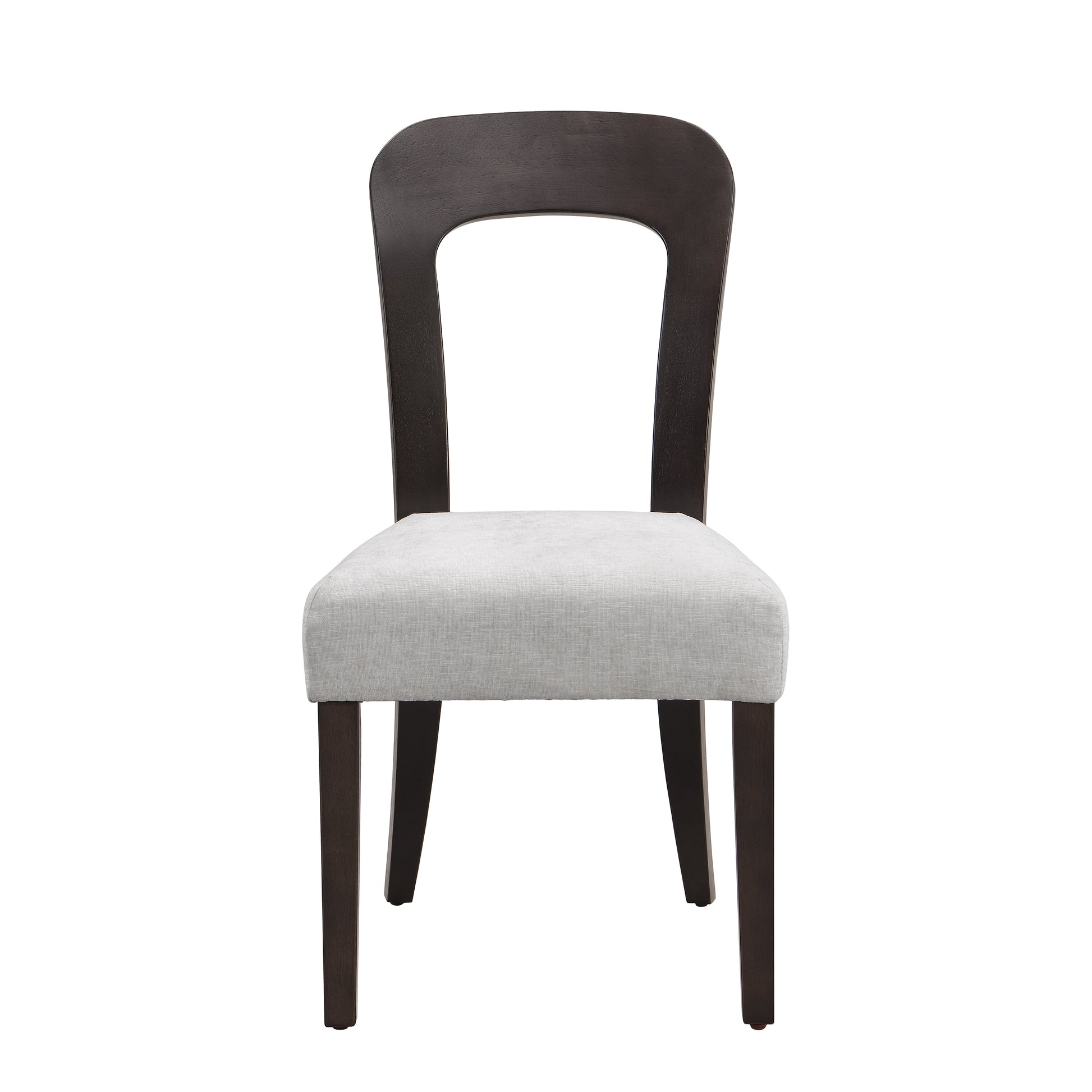 Modern dining chair with dark wooden frame and light upholstered seat from FredCo International