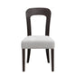 Modern dining chair with dark wooden frame and light upholstered seat from FredCo International