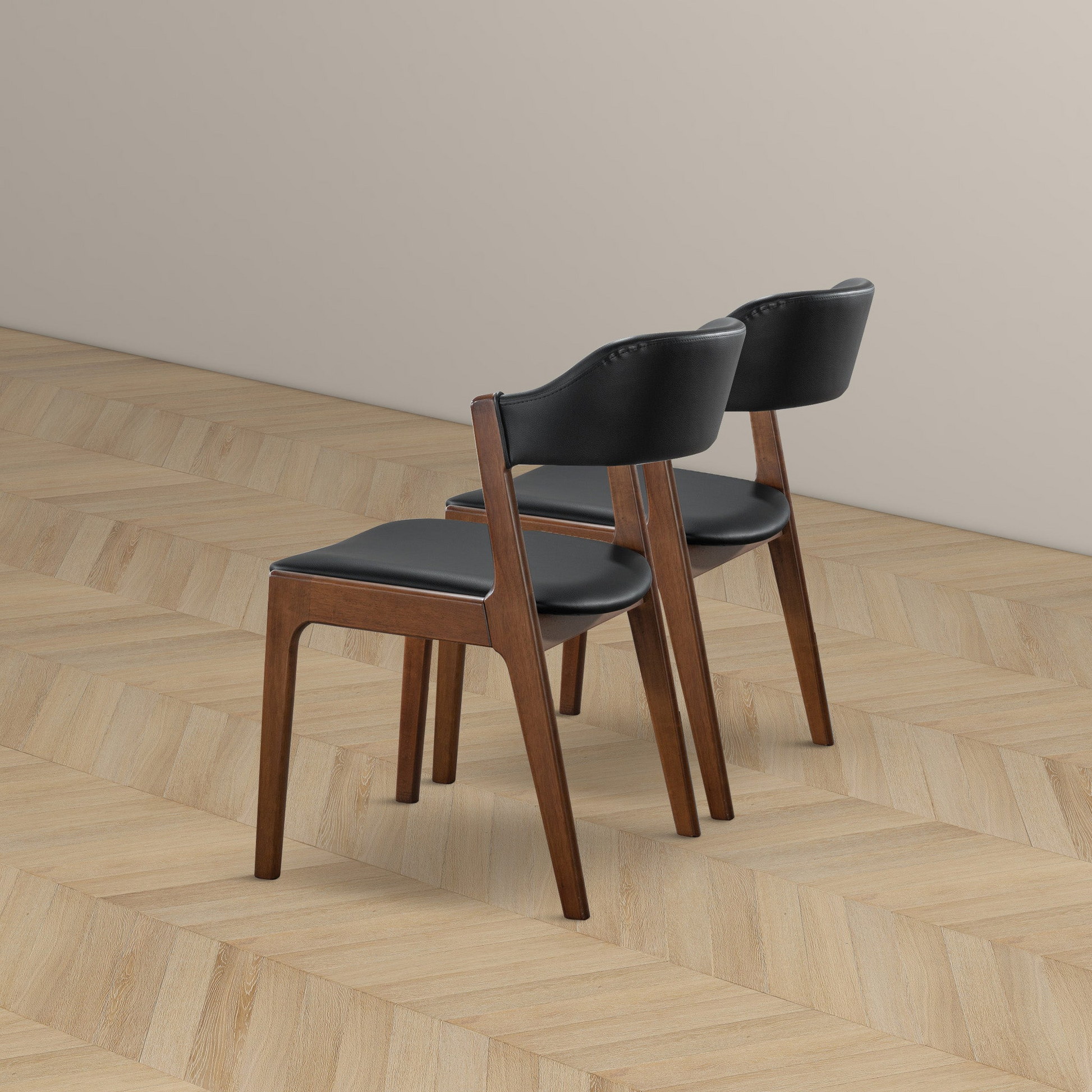 High Quality Enzo Mid-Century Modern Black Leather Dining Chair (Set of 2) with Solid Wood Base 21.1'W x 24.5'D x 30.1'H for Living Room Bedroom Outdoor FredCo